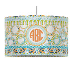 Teal Ribbons & Labels 12" Drum Pendant Lamp - Fabric (Personalized)