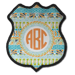 Teal Ribbons & Labels Iron On Shield Patch C w/ Monogram