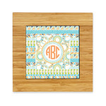 Teal Ribbons & Labels Bamboo Trivet with Ceramic Tile Insert (Personalized)