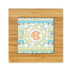 Teal Ribbons & Labels Bamboo Trivet with Ceramic Tile Insert (Personalized)