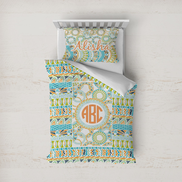 Custom Teal Ribbons & Labels Duvet Cover Set - Twin (Personalized)