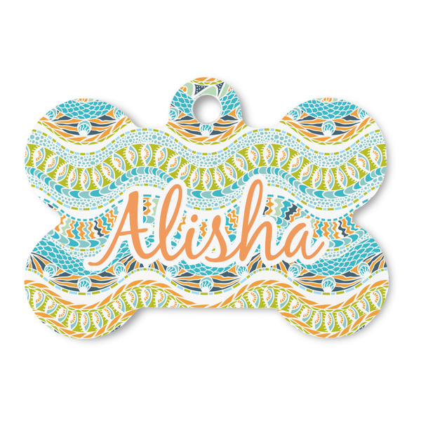 Custom Teal Ribbons & Labels Bone Shaped Dog ID Tag - Large (Personalized)