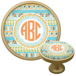 Teal Ribbons & Labels Cabinet Knob - Gold (Personalized)