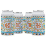 Teal Ribbons & Labels Can Cooler (12 oz) - Set of 4 w/ Monogram