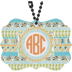 Teal Ribbons & Labels Rear View Mirror Charm (Personalized)