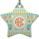 Teal Ribbons & Labels Star Ceramic Ornament w/ Monogram