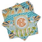 Teal Ribbons & Labels Cloth Cocktail Napkins - Set of 4 w/ Monogram