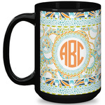 Teal Ribbons & Labels 15 Oz Coffee Mug - Black (Personalized)