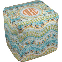 Teal Ribbons & Labels Cube Pouf Ottoman (Personalized)