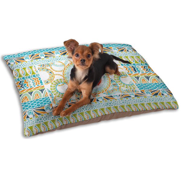 Custom Teal Ribbons & Labels Dog Bed - Small w/ Monogram