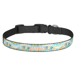 Teal Ribbons & Labels Dog Collar - Medium (Personalized)