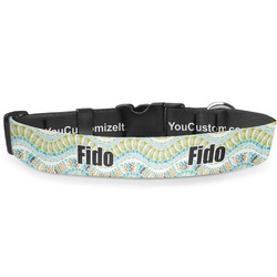 Teal Ribbons & Labels Deluxe Dog Collar - Small (8.5" to 12.5") (Personalized)
