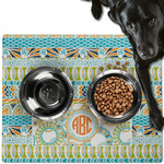 Teal Ribbons & Labels Dog Food Mat - Large w/ Monogram