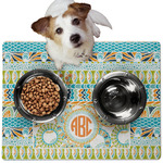 Teal Ribbons & Labels Dog Food Mat - Medium w/ Monogram