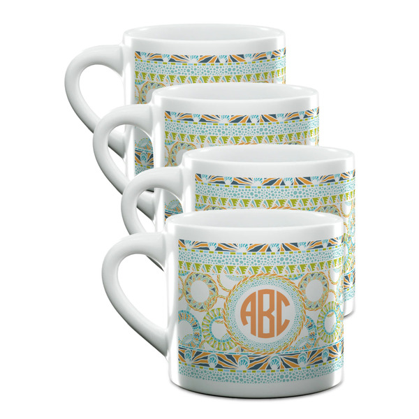 Custom Teal Ribbons & Labels Double Shot Espresso Cups - Set of 4 (Personalized)