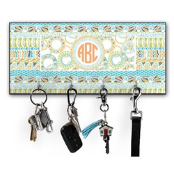 Teal Ribbons & Labels Key Hanger w/ 4 Hooks w/ Monogram