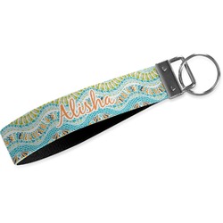Teal Ribbons & Labels Wristlet Webbing Keychain Fob (Personalized)