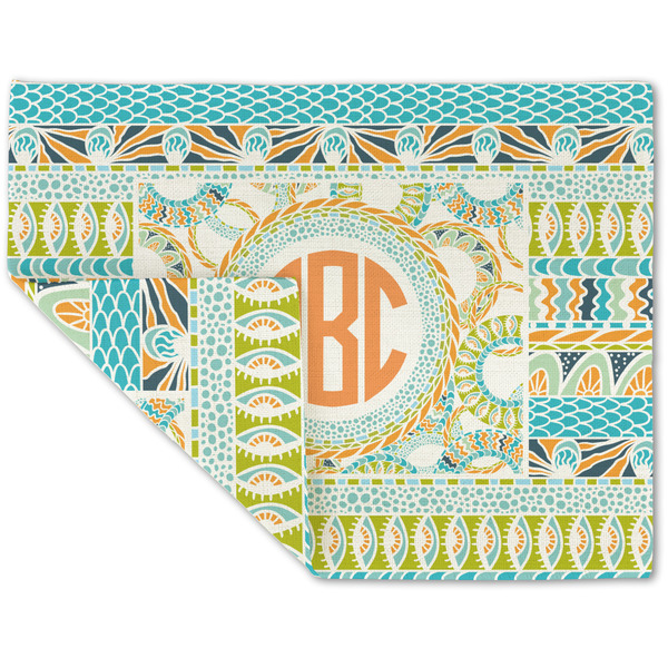 Custom Teal Ribbons & Labels Double-Sided Linen Placemat - Single w/ Monogram