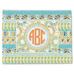 Teal Ribbons & Labels Single-Sided Linen Placemat - Single w/ Monogram