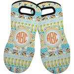 Teal Ribbons & Labels Neoprene Oven Mitts - Set of 2 w/ Monogram