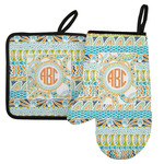 Teal Ribbons & Labels Left Oven Mitt & Pot Holder Set w/ Monogram