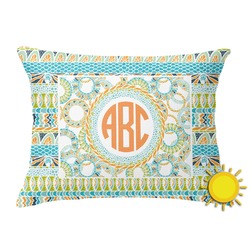 Teal Ribbons & Labels Outdoor Throw Pillow (Rectangular) (Personalized)