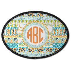 Teal Ribbons & Labels Iron On Oval Patch w/ Monogram