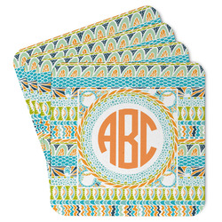 Teal Ribbons & Labels Paper Coasters (Personalized)