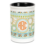 Teal Ribbons & Labels Ceramic Pencil Holders - Black