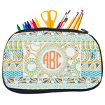 Teal Ribbons & Labels Neoprene Pencil Case - Medium w/ Monogram