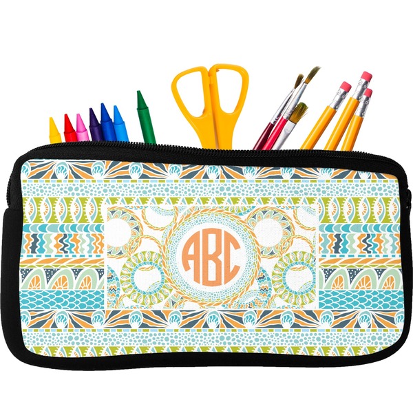 Custom Teal Ribbons & Labels Neoprene Pencil Case (Personalized)