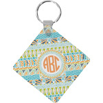 Teal Ribbons & Labels Diamond Plastic Keychain w/ Monogram