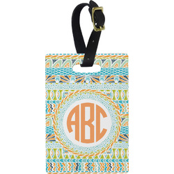 Teal Ribbons & Labels Plastic Luggage Tag - Rectangular w/ Monogram