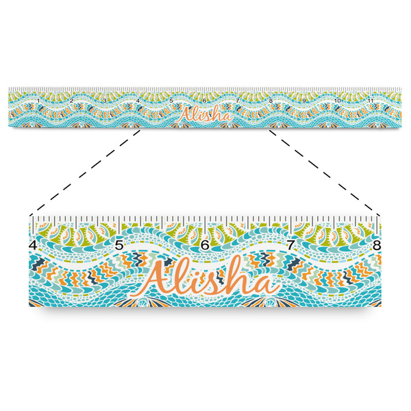 Custom Teal Ribbons & Labels Plastic Ruler - 12" (Personalized)