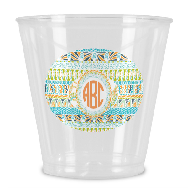 Custom Teal Ribbons & Labels Plastic Shot Glass (Personalized)