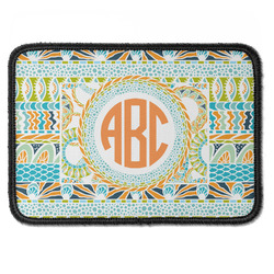 Teal Ribbons & Labels Iron On Rectangle Patch w/ Monogram