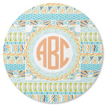 Teal Ribbons & Labels Round Rubber Backed Coaster (Personalized)