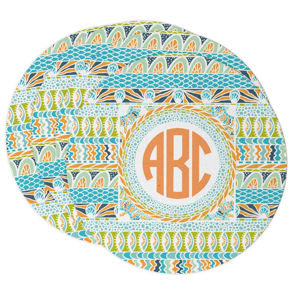 Custom Teal Ribbons & Labels Round Paper Coasters w/ Monograms