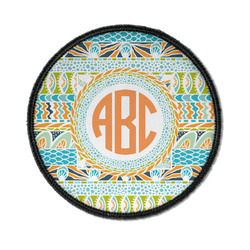 Teal Ribbons & Labels Iron On Round Patch w/ Monogram