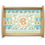 Teal Ribbons & Labels Natural Wooden Tray - Large (Personalized)