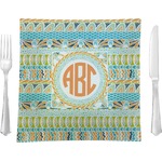 Teal Ribbons & Labels 9.5" Glass Square Lunch / Dinner Plate- Single or Set of 4 (Personalized)