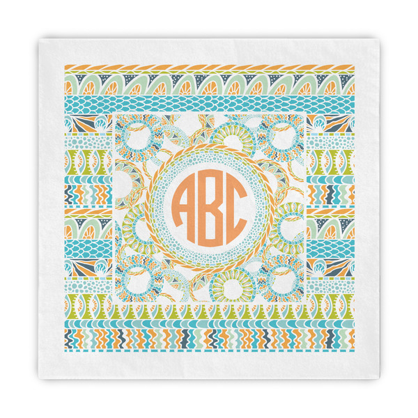 Custom Teal Ribbons & Labels Decorative Paper Napkins (Personalized)