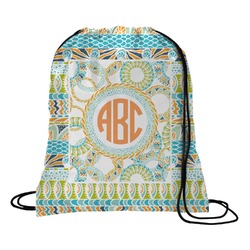 Teal Ribbons & Labels Drawstring Backpack - Medium (Personalized)