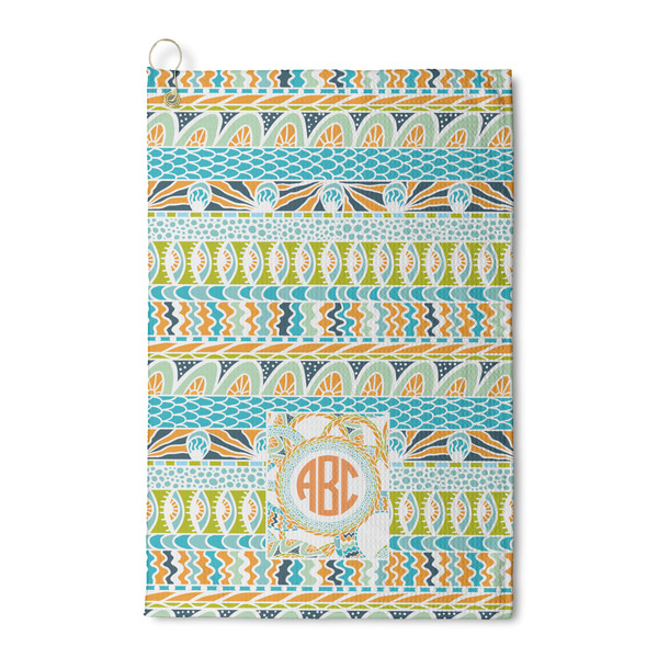 Custom Teal Ribbons & Labels Waffle Weave Golf Towel (Personalized)