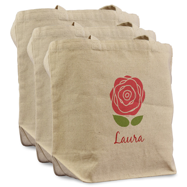 Custom Roses Reusable Cotton Grocery Bags - Set of 3 (Personalized)