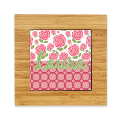 Roses Bamboo Trivet with Ceramic Tile Insert (Personalized)