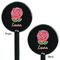 Roses Black Plastic 5.5" Stir Stick - Double Sided - Round - Front & Back