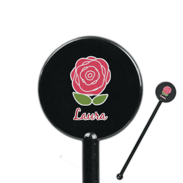 Custom Roses 5.5" Round Plastic Stir Sticks - Black - Double Sided (Personalized)