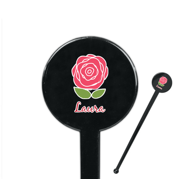 Custom Roses 7" Round Plastic Stir Sticks - Black - Double Sided (Personalized)