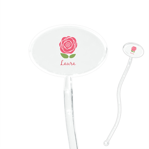 Custom Roses 7" Oval Plastic Stir Sticks - Clear (Personalized)